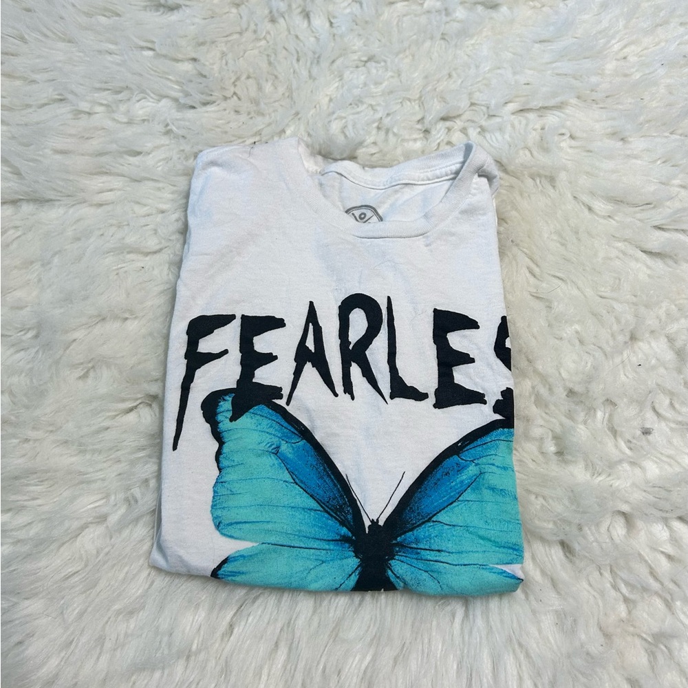 Fearless Graphic Tee with Blue Butterfly